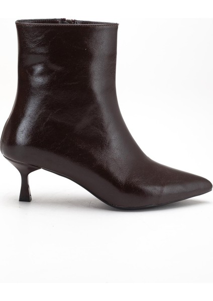 Kahverengi Kadın Ince Topuklu Bot Kırışık Rugan Sivri Burun modelleri