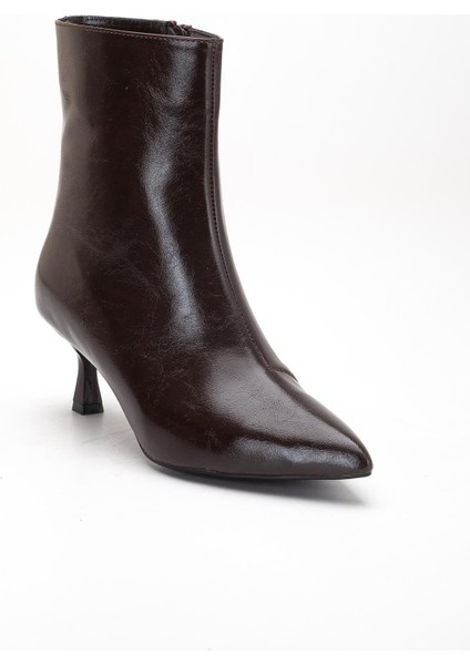 Kahverengi Kadın Ince Topuklu Bot Kırışık Rugan Sivri Burun fırsatları