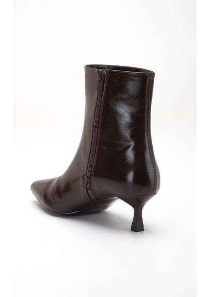 Kahverengi Kadın Ince Topuklu Bot Kırışık Rugan Sivri Burun indirimleri