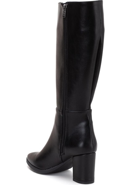 Kadın Topuklu Çizme Siyah Suni Deri Sivri Burun indirimleri