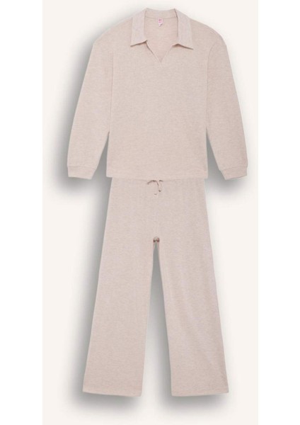 Pijama Takımı Regular Fit Uzun Kollu Velur Üst Uzun Alt-Fall in Love G1188AX25AU