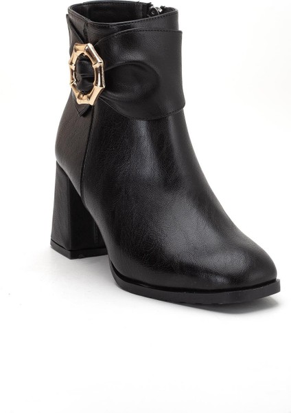 Siyah Kadın Kalın Topuklu Bot Yan Fiyonk Aksesuarlı Küt Burun fırsatları