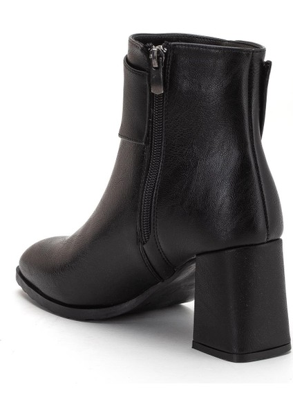 Siyah Kadın Kalın Topuklu Bot Yan Fiyonk Aksesuarlı Küt Burun indirimleri