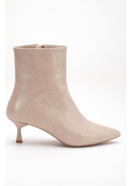 Nude Kadın Ince Topuklu Bot Kırışık Rugan Sivri Burun modelleri