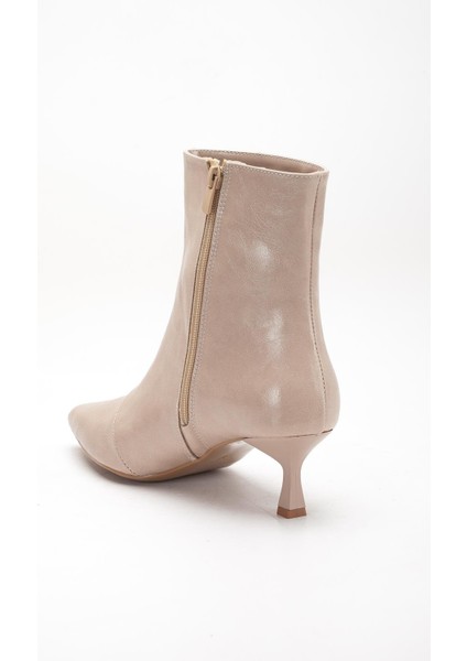 Nude Kadın Ince Topuklu Bot Kırışık Rugan Sivri Burun indirimleri