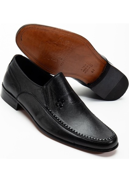 Kösele Hakiki Deri Siyah Erkek Klasik Ayakkabı Biyeli Yüzlü