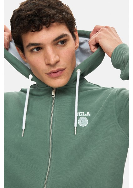Hılgard Adaçayı Yeşili Kapüşonlu ve Fermuarlı Baskılı Standard Fit Erkek Sweatshirt fiyatları