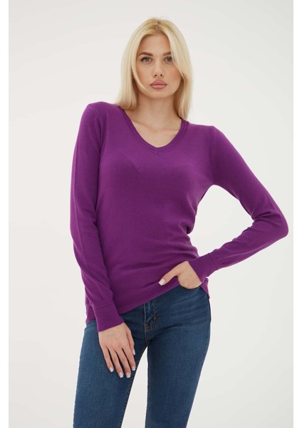 Regular Fit V Yaka Kazak Bayan Kazak 25K0778K1