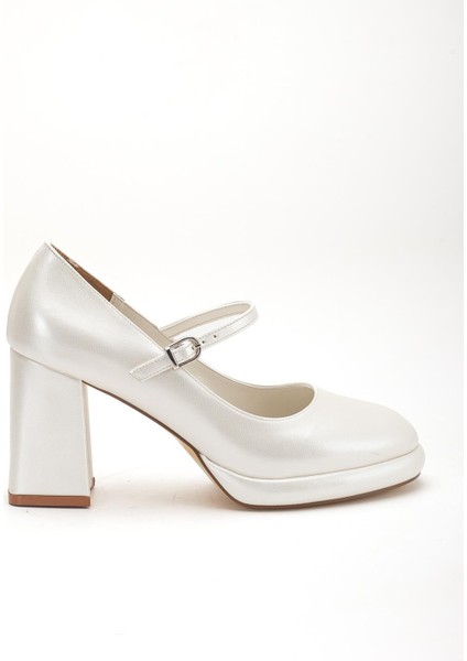 Kadın Kalın Platform Topuklu Ayakkabı Sedef Suni Deri Baretli modelleri