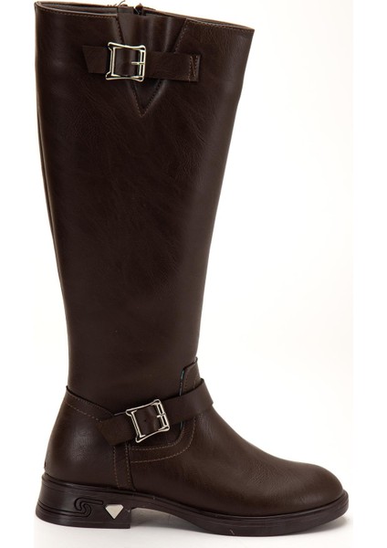 Kahverengi Kadın Çizme Düz Topuklu Bilek Kemerli modelleri