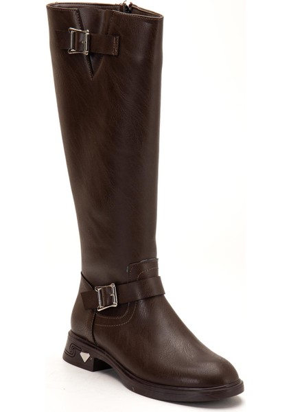 Kahverengi Kadın Çizme Düz Topuklu Bilek Kemerli fırsatları