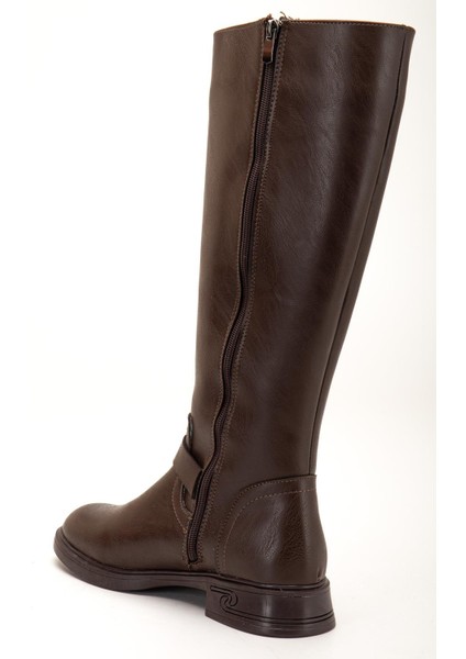 Kahverengi Kadın Çizme Düz Topuklu Bilek Kemerli indirimleri