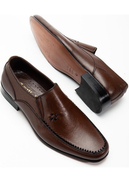 Kösele Hakiki Deri Kahverengi Erkek Klasik Ayakkabı Biyeli Yüzlü