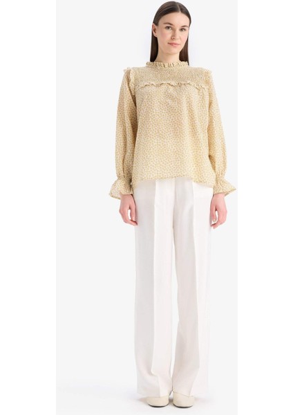 Regular Fit Desenli Fırfır Yaka Vual Uzun Kollu Tesettür Bluz Tunik E7966AX25SM fiyatları