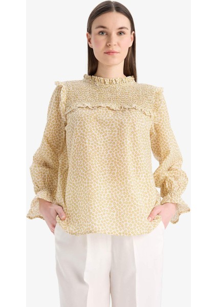 Regular Fit Desenli Fırfır Yaka Vual Uzun Kollu Tesettür Bluz Tunik E7966AX25SM modelleri