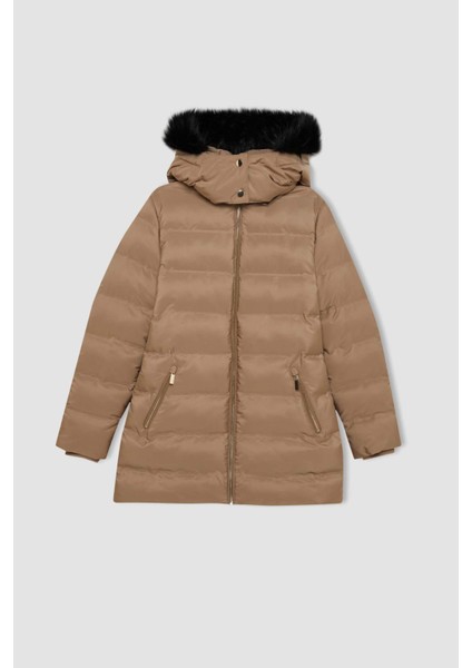 Su Geçirmez Uzun Mont Parka Isı Yalıtımlı Kemerli Kapüşonlu Suni Kürklü Hafif A1218AX24WN fırsatları