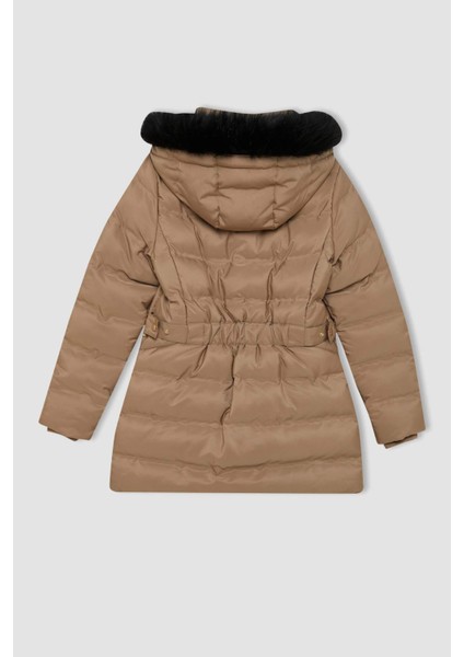 Su Geçirmez Uzun Mont Parka Isı Yalıtımlı Kemerli Kapüşonlu Suni Kürklü Hafif A1218AX24WN