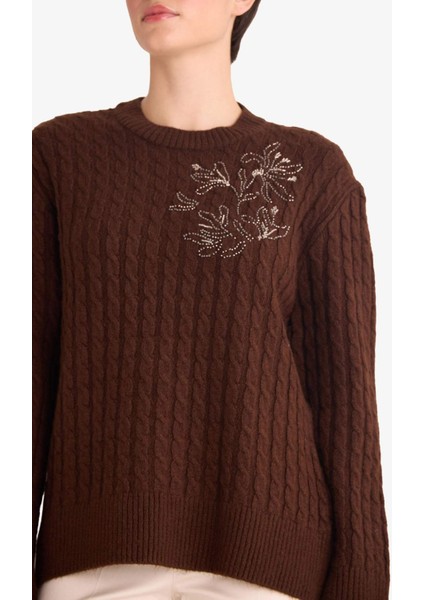 Regular Fit Bisiklet Yaka Nakışlı Triko Kazak G3054AX25AU fırsatları