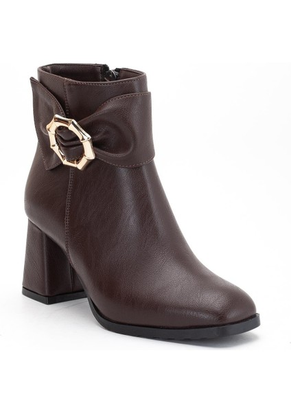 Kahverengi Kadın Kalın Topuklu Bot Yan Fiyonk Aksesuarlı Küt Burun fırsatları