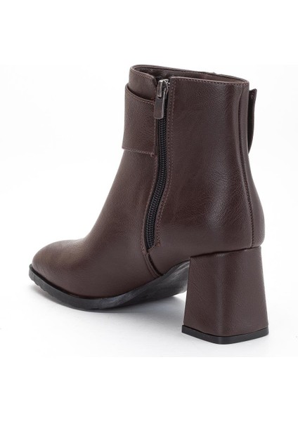 Kahverengi Kadın Kalın Topuklu Bot Yan Fiyonk Aksesuarlı Küt Burun indirimleri