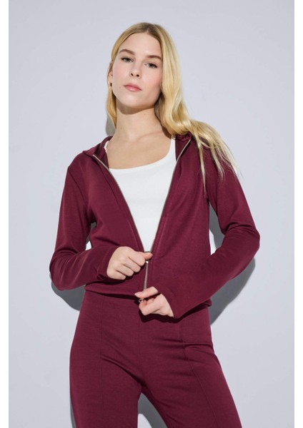 Slim Fit Dar Kesim Kapüşonlu Modal Fermuarlı Sweatshirt F7651AX25AU