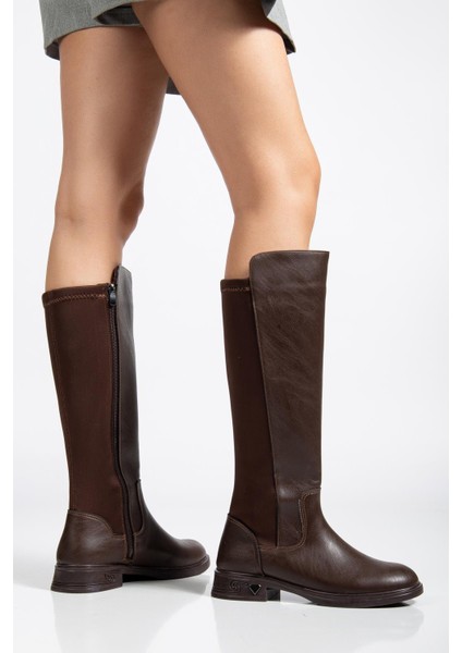 Kahverengi Kadın Çizme Düz Taban Streç Fermuarlı fiyatları
