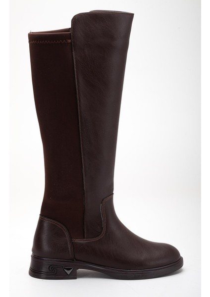 Kahverengi Kadın Çizme Düz Taban Streç Fermuarlı modelleri