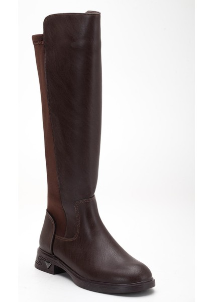 Kahverengi Kadın Çizme Düz Taban Streç Fermuarlı fırsatları