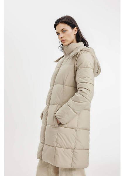 Puffer Şişme Uzun Mont Parka Su Geçirmez Regular Kalıp Çıkarılabilir Kapüşonlu