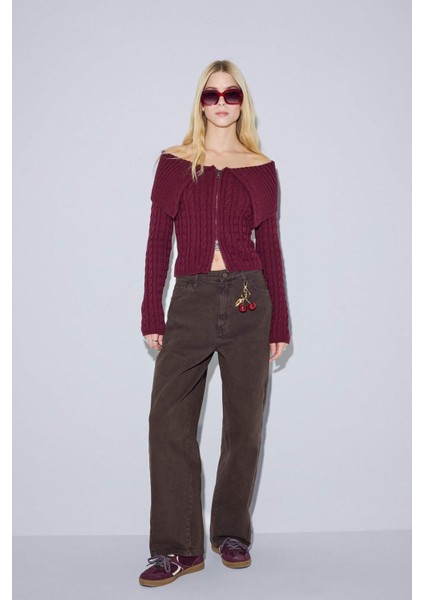 Regular Fit Açık Omuz Fermuarlı Triko Hırka fiyatları