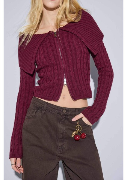 Regular Fit Açık Omuz Fermuarlı Triko Hırka modelleri