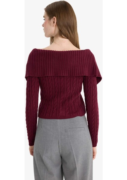 Regular Fit Açık Omuz Fermuarlı Triko Hırka fırsatları