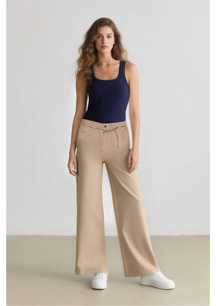 Gabardin Palazzo Pantolon Wide Leg Yüksek Bel Geniş Bol Paça E1794AX25SP