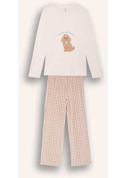 Pijama Takımı Regular Fit Baskılı Uzun Kollu Üst Kareli Uzun Alt-Fall in Love G1353AX25AU