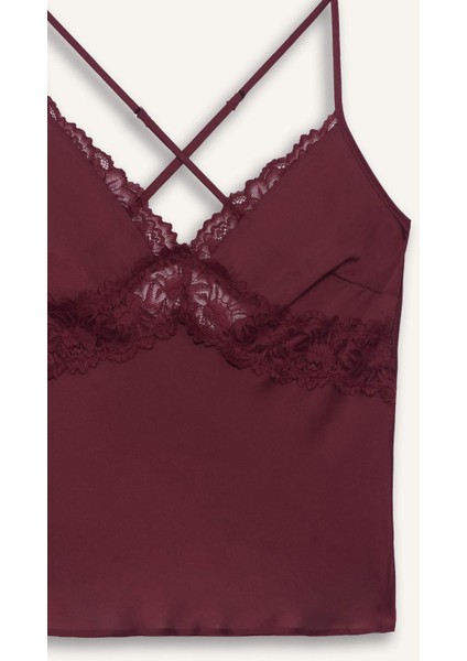 Regular Fit V Yaka Dantel Detaylı Askılı Saten Üst-Fall in Love G1670AX25AU indirimleri