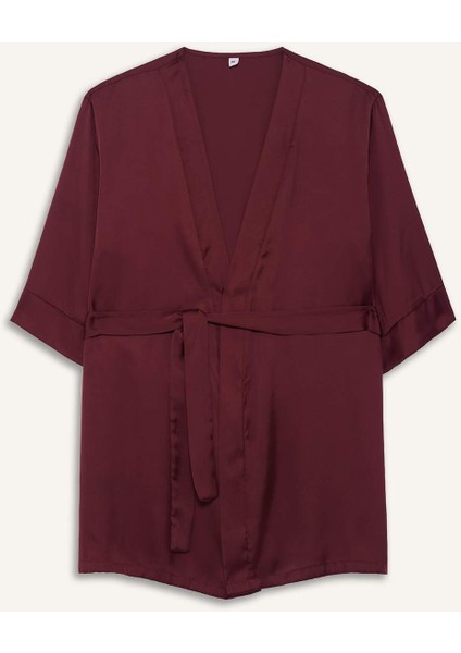 Regular Fit Wrap Yaka Saten Sabahlık-Fall in Love G1672AX25AU fırsatları