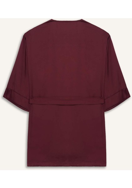 Regular Fit Wrap Yaka Saten Sabahlık-Fall in Love G1672AX25AU