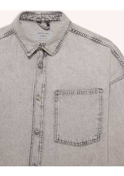 Oversize Geniş Kalıp Jean Uzun Kollu Gömlek E8429AX25AU indirimleri