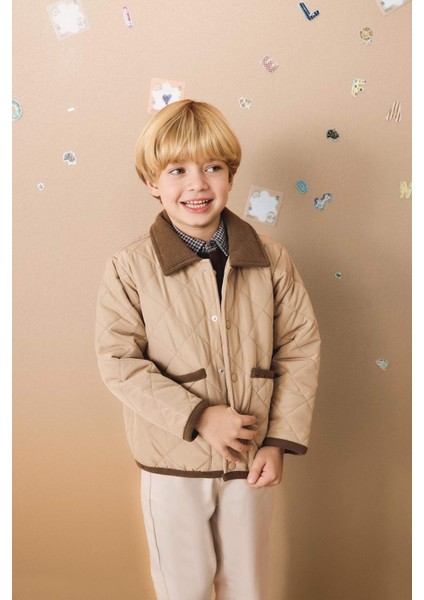 Erkek Bebek Su Geçirmez Kontrast Yakalı Çıtçıtlı Mont E8467A525AU