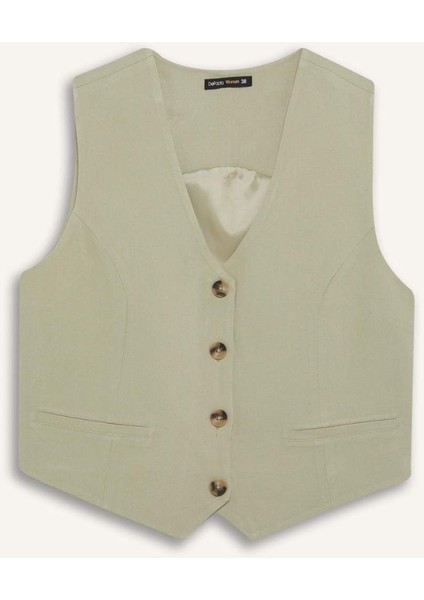 V Yaka Keten Karışımlı Blazer Yelek C3828AX25SM fırsatları