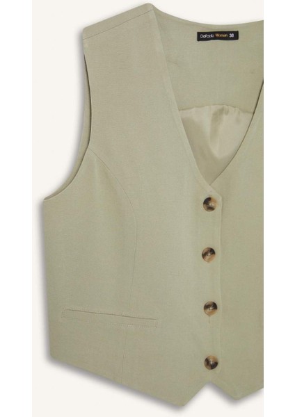 V Yaka Keten Karışımlı Blazer Yelek C3828AX25SM indirimleri