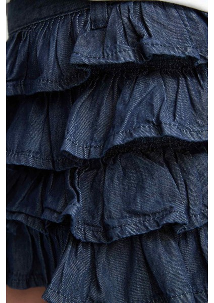 Kız Çocuk Beli Lastikli Katlı Jean Etek F8732A825SM fırsatları