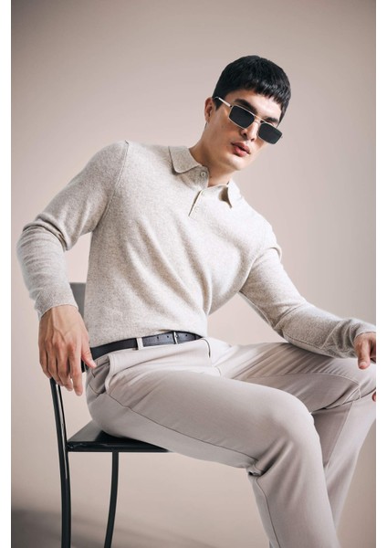 %100 Yün Standart Fit Polo Yaka Kazak F3121AX25WN