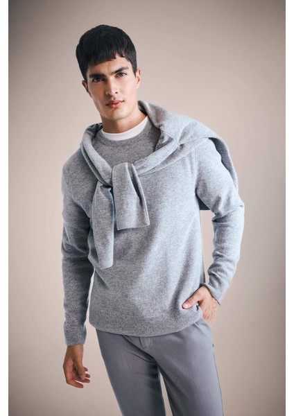 %100 Yün Standart Fit Bisiklet Yaka Kazak F3127AX25WN