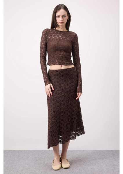 Fitted Dar Kesim Bisiklet Yaka Dantel Uzun Kollu Bluz E4930AX25SP fiyatları