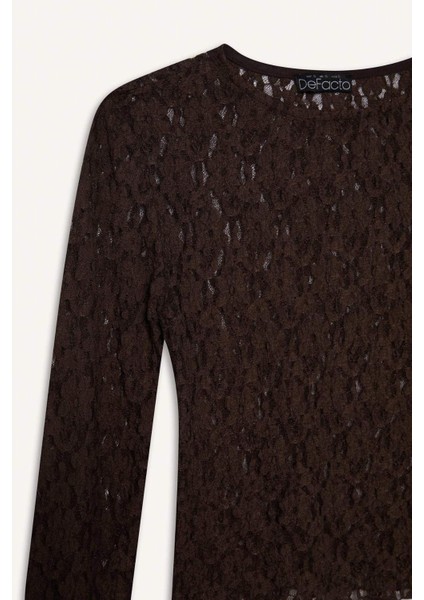 Fitted Dar Kesim Bisiklet Yaka Dantel Uzun Kollu Bluz E4930AX25SP indirimleri