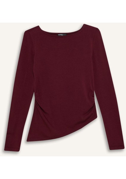Coool Slim Fit Dar Kesim Kayık Yaka Tül Uzun Kollu Tişört fiyatları