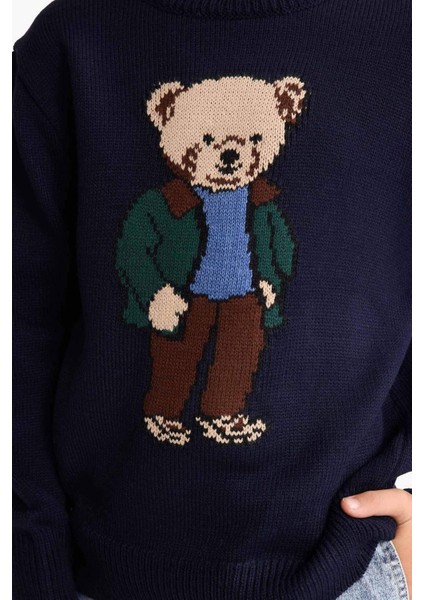 Erkek Çocuk Bisiklet Yaka Ayıcık Baskılı Triko Kazak G3077A825WN modelleri