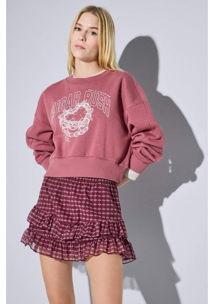 Bisiklet Yaka Baskılı Sweatshirt G3197AX25WN