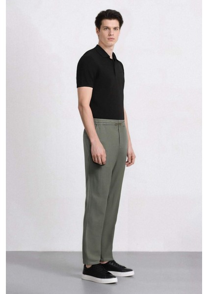 %100 Pamuk Keten Görünümlü Pantolon Beli Lastikli Slim Fit Dar Kesim Cepli Düz Paça modelleri